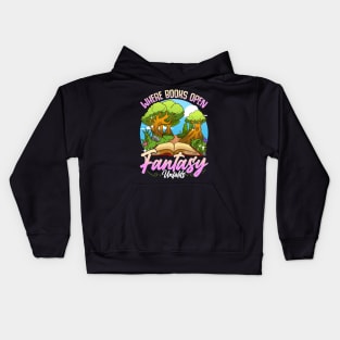 Reading Literacy Where Books Open Fantasy Unfolds Kids Hoodie